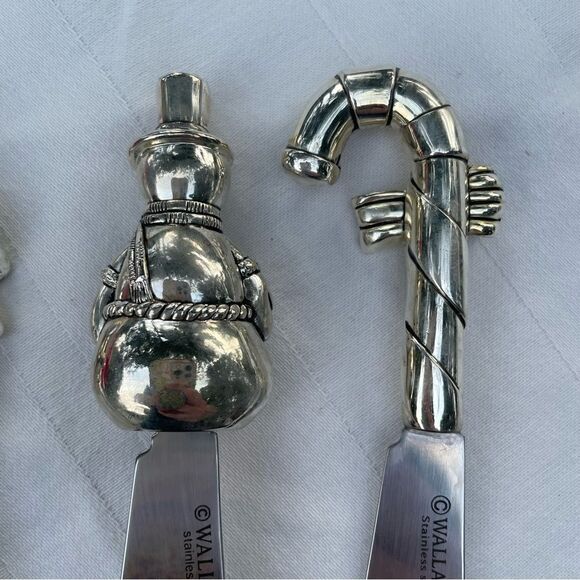 WALLACE silversmiths 4 Christmas spreaders Santa snowman candy cane tree - Picture 3 of 11